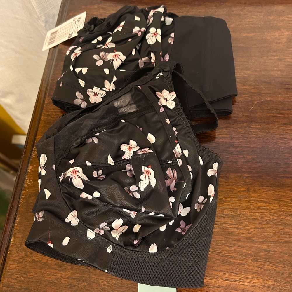 Goddess 40D Black Floral Supportive Wire-Free Bras Set of 2 NWT